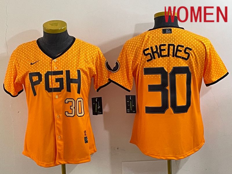 Women Pittsburgh Pirates #30 Skenes Yellow City Edition 2024 Nike MLB Jersey style 2->women mlb jersey->Women Jersey